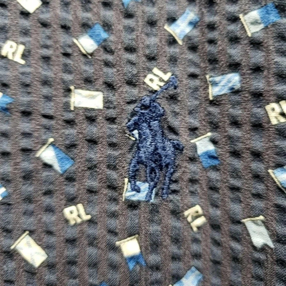 Polo Ralph Lauren Shirt Mens Big 2X Blue Nautical Flag Seersucker Button-Up